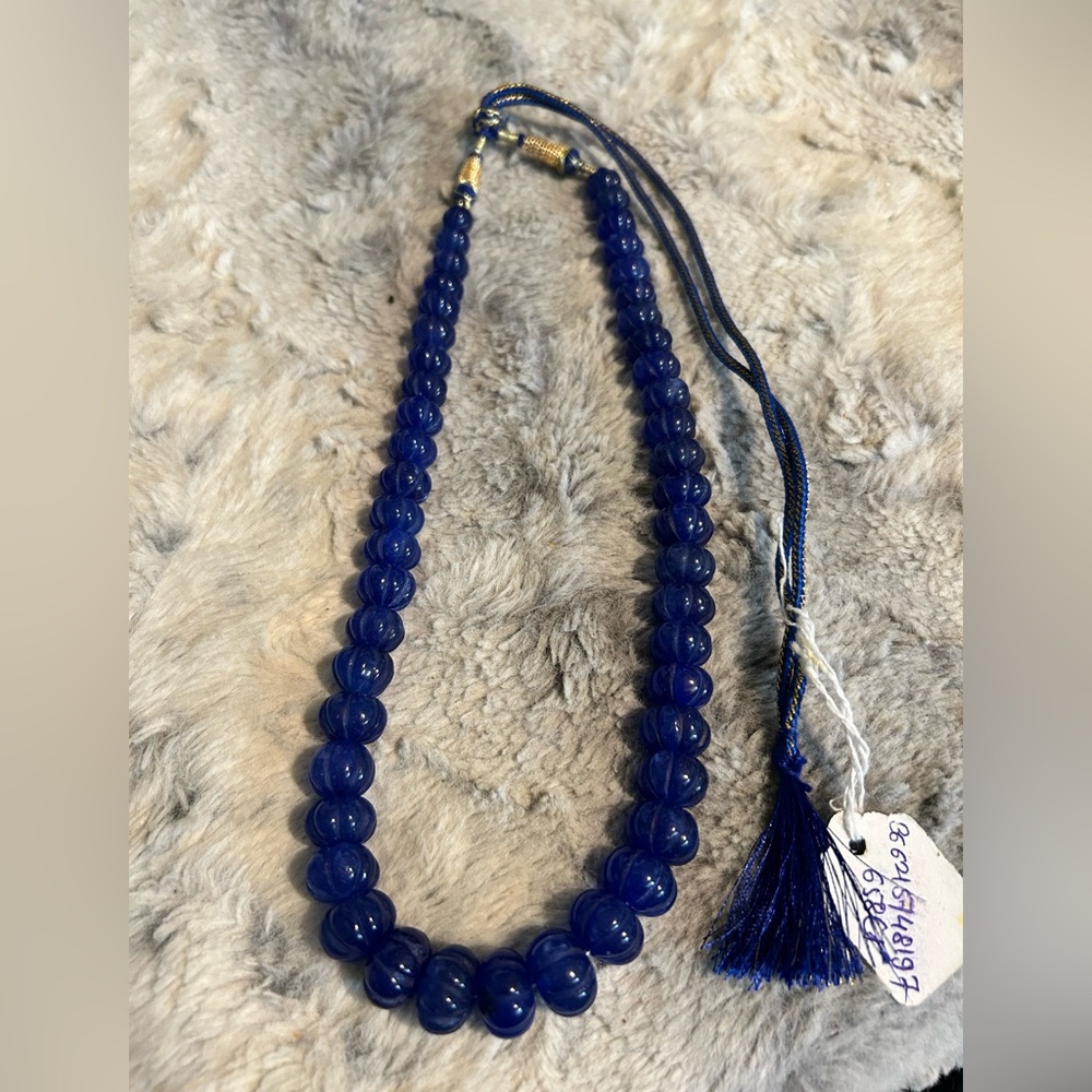 Pumpkin Carved Blue Sapphire Necklace - Earth Mined Sapphire 658 Carats